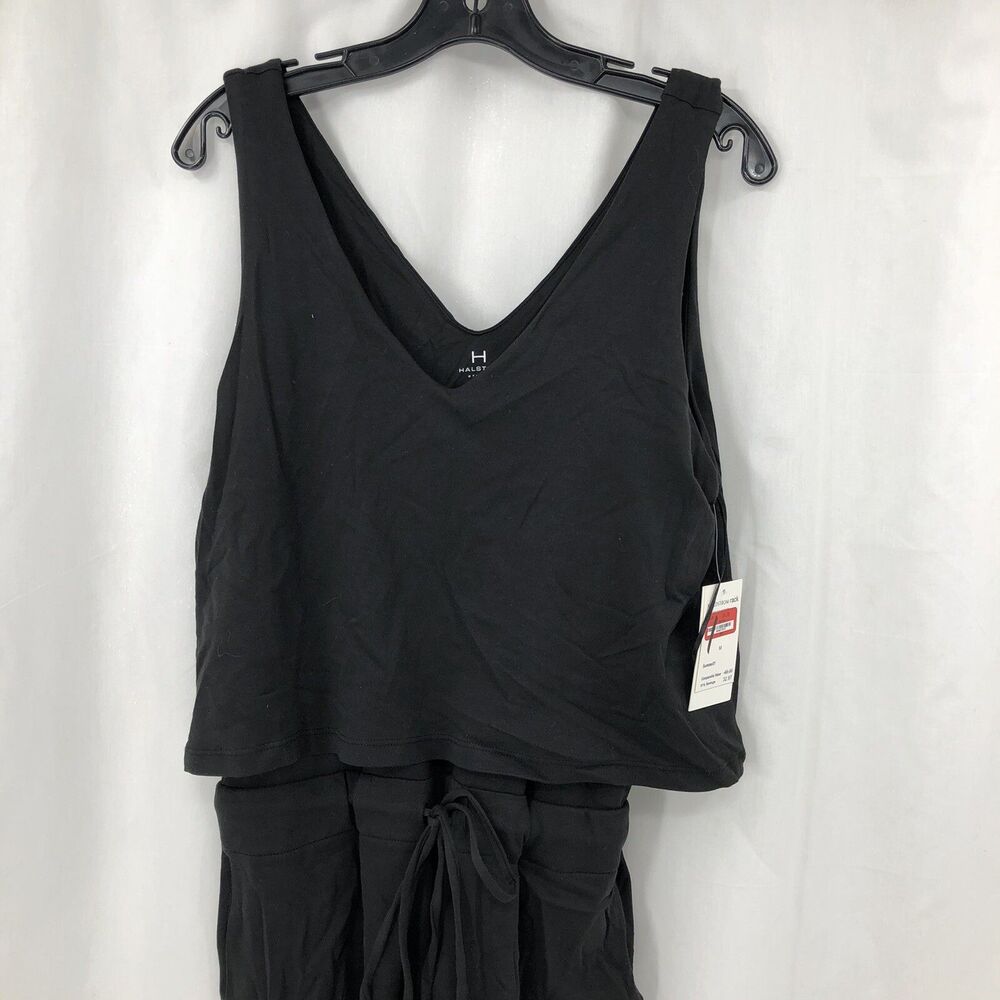 Halston Black Layered Sleeveless Tie V-Neck Romper Shorts HSWU2140007 Medium NWT